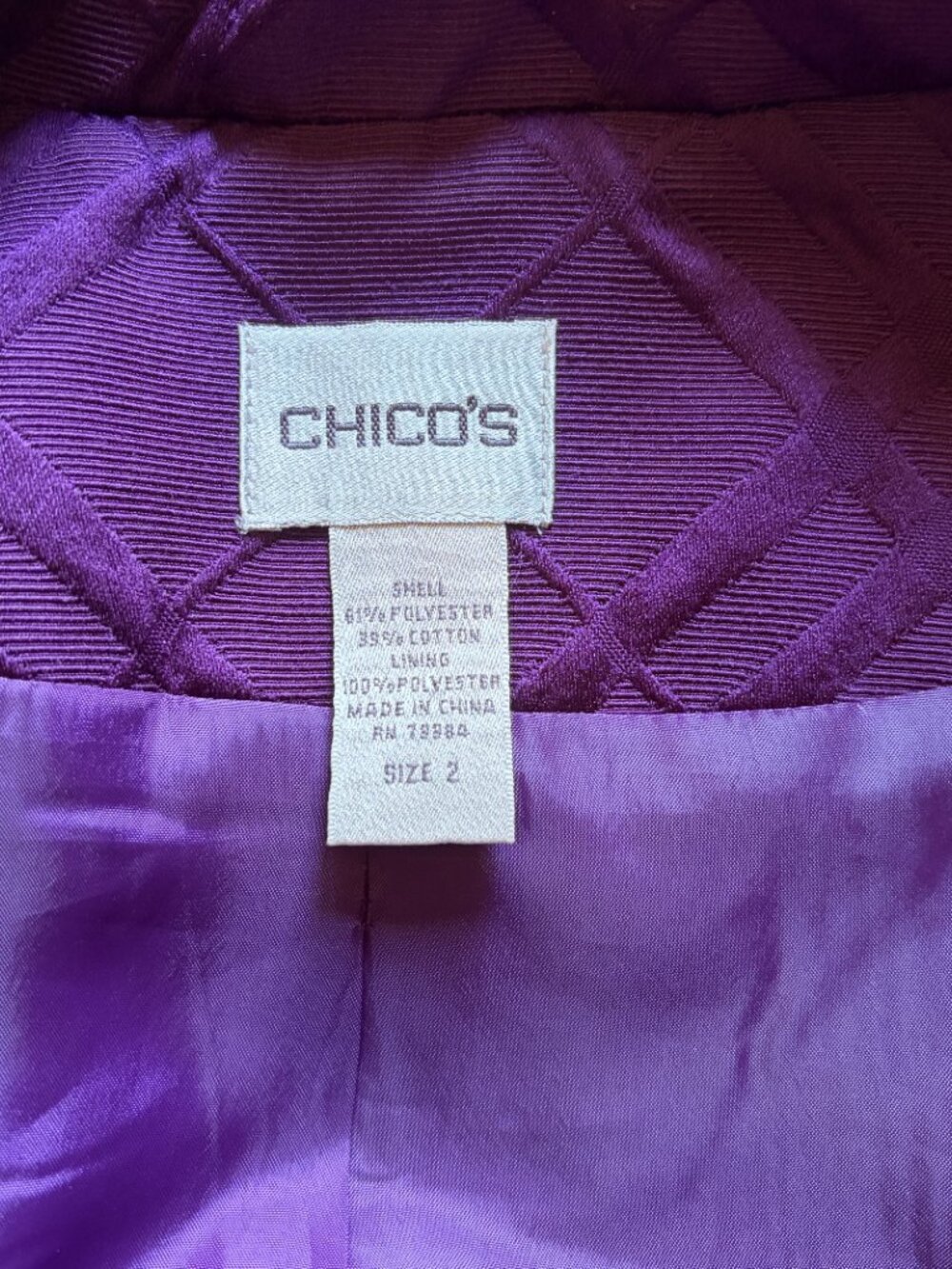 Chico's lightweight quilted Jacket Size Medium (Size 2) Purple - Picture 5 of 10